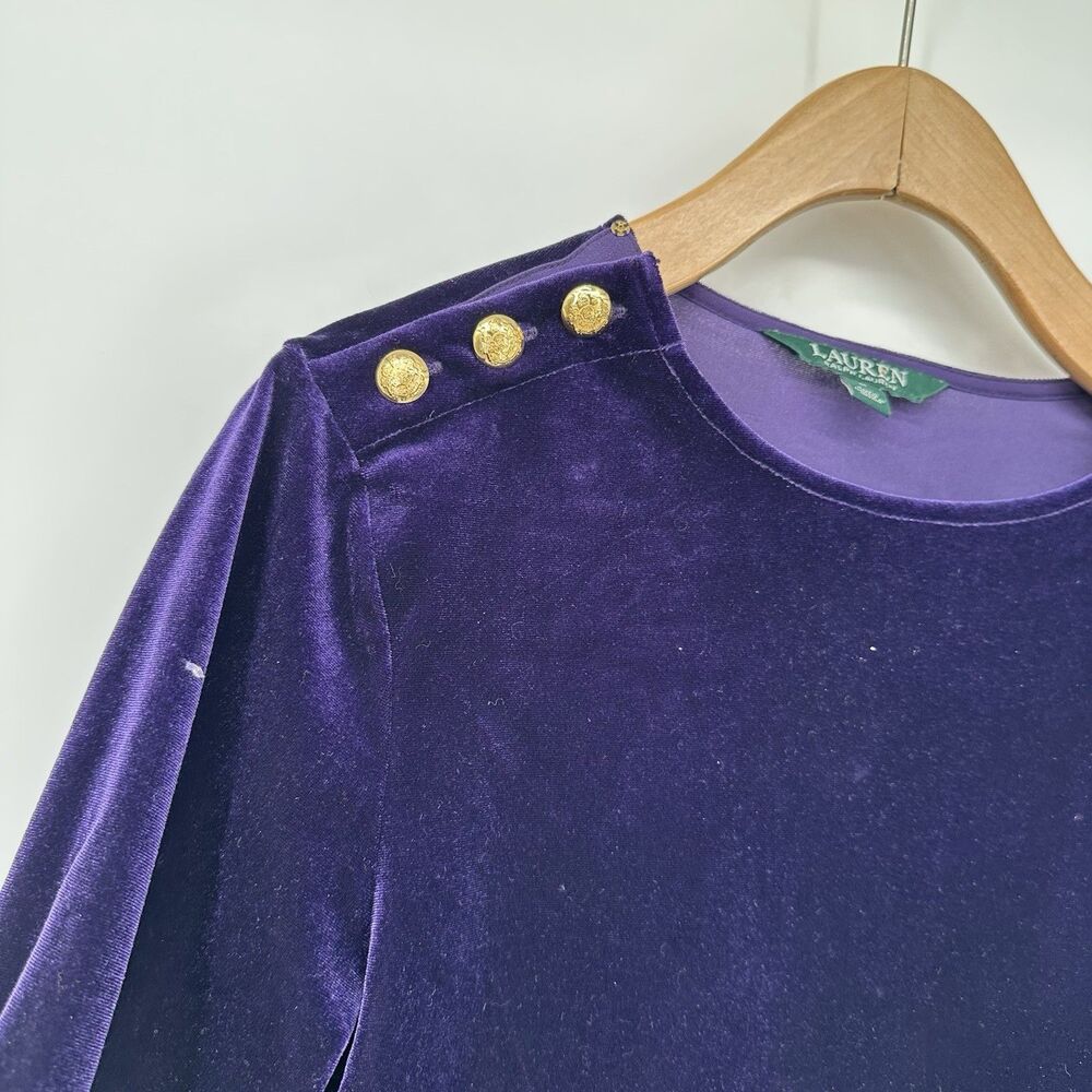Ralph Lauren Black‎ Label Top Size M Medium Purple Velvet Gold Buttons Gold RARE - Picture 4 of 13